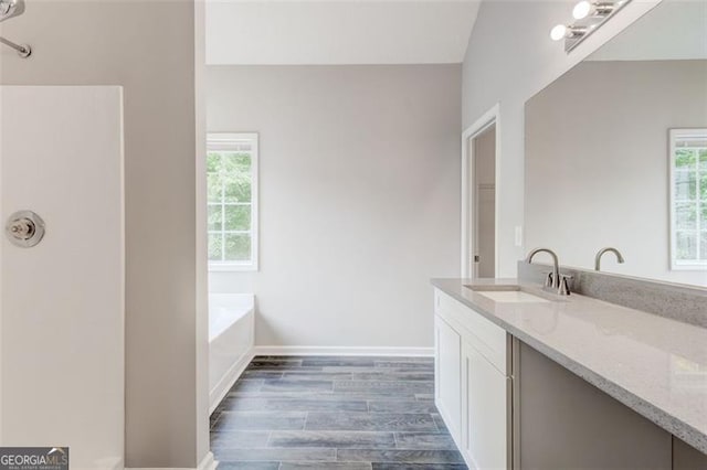 7006 Mahonia Pl, Lithonia, GA 30038 - full bathroom with a bath, plenty of natural light, vanity, and wood finished floors