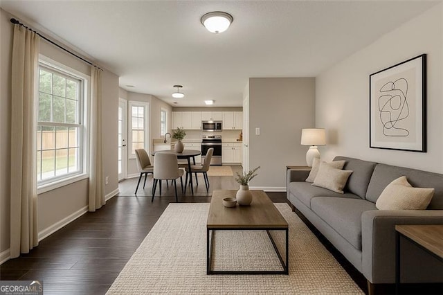 7006 Mahonia Pl, Lithonia, GA 30038 - living room featuring baseboards and dark wood finished floors