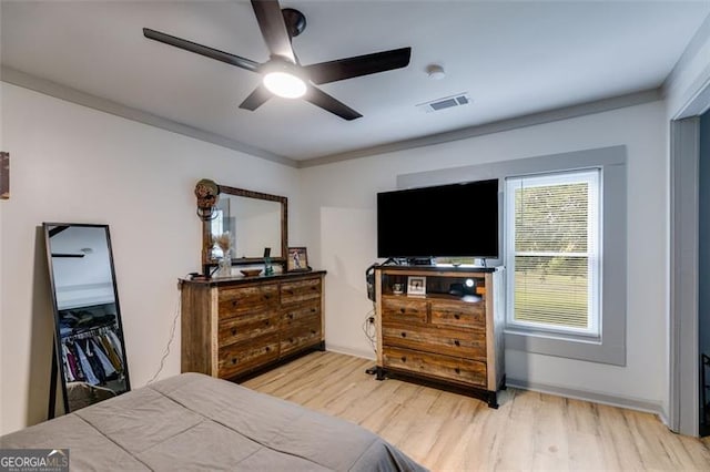 394 Knight Rd, Rockmart, GA 30153 - bedroom with wood finished floors, ornamental molding, and ceiling fan