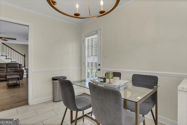 2715 N Doublegate Dr, Albany, GA 31721 - dining room featuring healthy amount of natural light, ornamental molding, ceiling fan, and light wood-type flooring