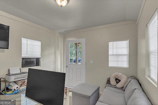 2715 N Doublegate Dr, Albany, GA 31721 - living room featuring vaulted ceiling and cooling unit
