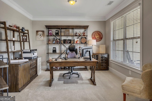 406 Fernstone Dr, Canton, GA 30114 - home office featuring light carpet, crown molding, and baseboards
