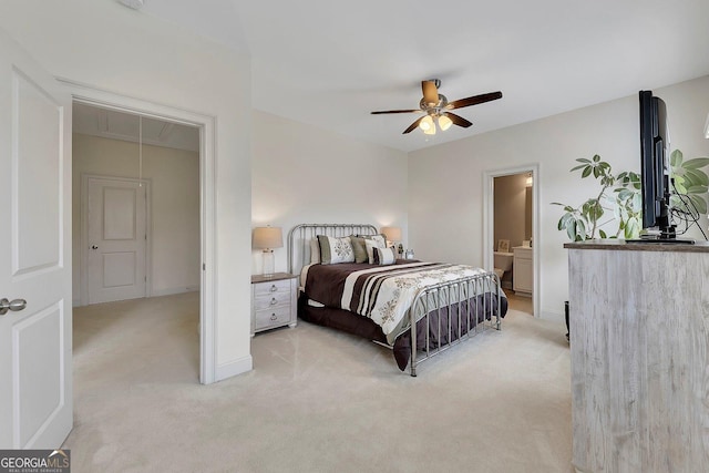 406 Fernstone Dr, Canton, GA 30114 - bedroom featuring attic access, light carpet, baseboards, and a ceiling fan
