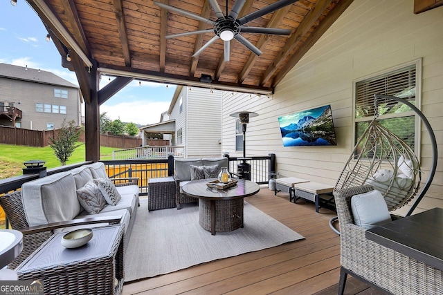 406 Fernstone Dr, Canton, GA 30114 - deck with outdoor lounge area and ceiling fan