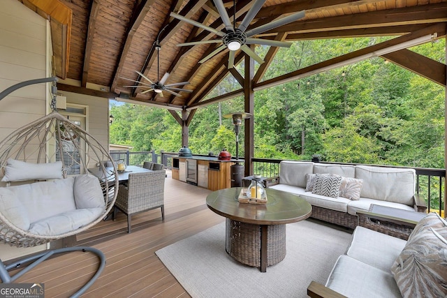 406 Fernstone Dr, Canton, GA 30114 - wooden deck with a ceiling fan, an outdoor living space, and outdoor dining area