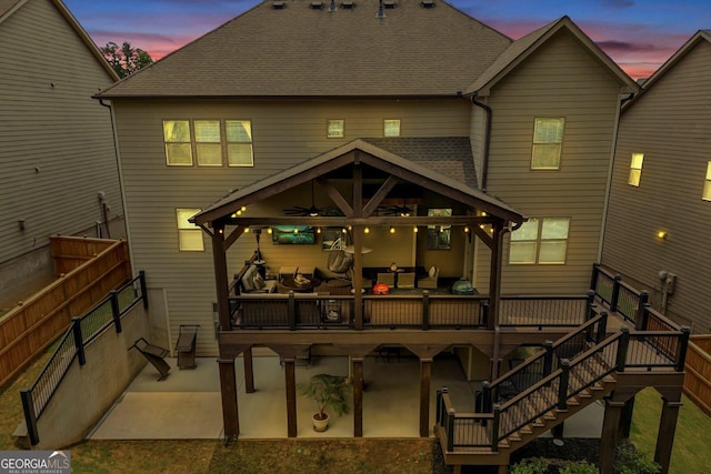 406 Fernstone Dr, Canton, GA 30114 - back of house with ceiling fan, roof with shingles, a patio area, a wooden deck, and a gazebo