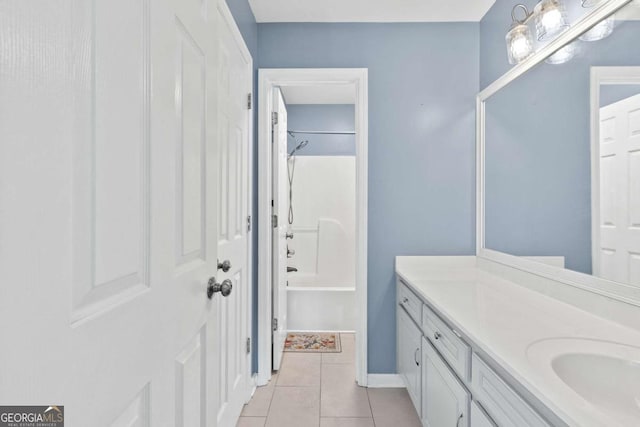 570 Hunt River Way, Suwanee, GA 30024 - bathroom featuring vanity, tile patterned floors, bathtub / shower combination, and baseboards