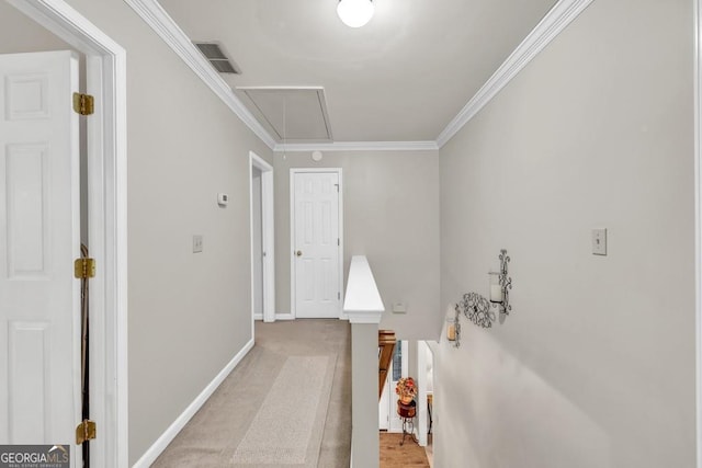241 Tweed Ct, Sugar Hill, GA 30518 - corridor with attic access and crown molding