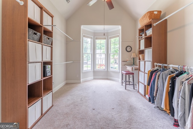 300 Brackin Trce, Grayson, GA 30017 - spacious closet featuring a ceiling fan, high vaulted ceiling, and carpet flooring