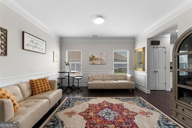 17 Twelve Oaks Dr, Cartersville, GA 30120 - living area with wood finished floors, crown molding, and a wainscoted wall