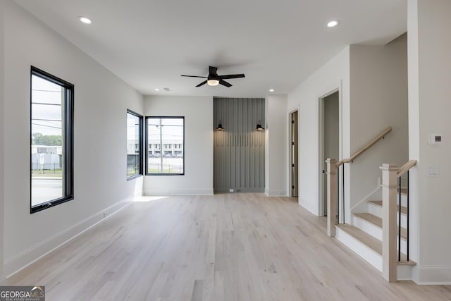 1962 8th St, Chamblee, GA 30341 - unfurnished room with light wood finished floors, a ceiling fan, recessed lighting, and stairway