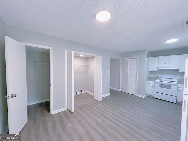 1820 Neely Ave, Atlanta, GA 30344 - kitchen with electric stove, light countertops, under cabinet range hood, light wood-type flooring, and white cabinetry