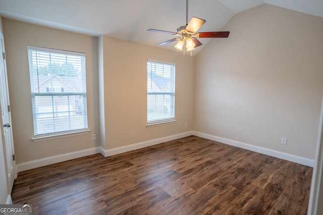 4135 Arch Pass, Cumming, GA 30040 - spare room featuring lofted ceiling, dark wood-style floors, and ceiling fan