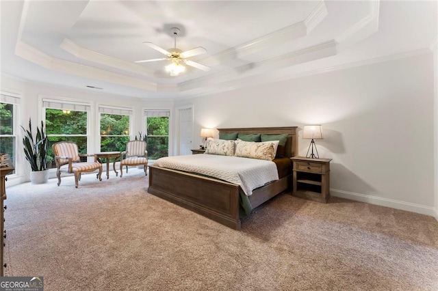 1055 Beacon Hill Xing, Alpharetta, GA 30005 - bedroom with crown molding, carpet floors, a tray ceiling, and multiple windows