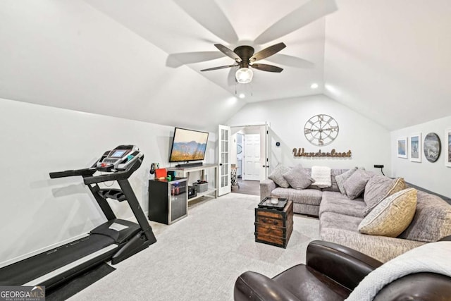 81 Cane Mill Ln, Dahlonega, GA 30533 - living area featuring a ceiling fan and vaulted ceiling