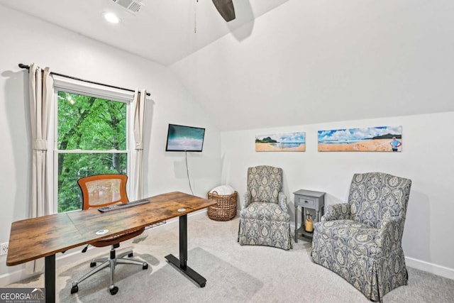 81 Cane Mill Ln, Dahlonega, GA 30533 - office space featuring carpet, lofted ceiling, and ceiling fan