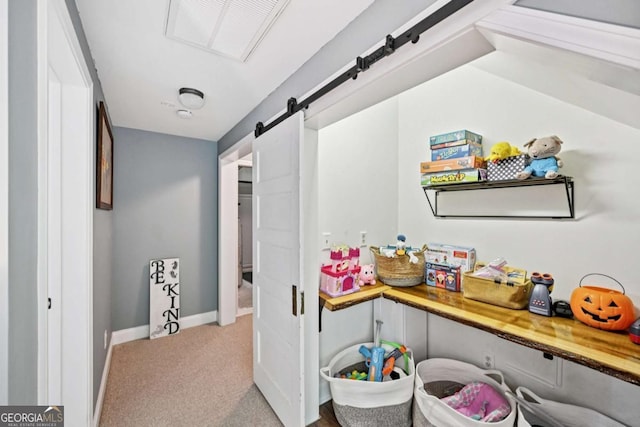 81 Cane Mill Ln, Dahlonega, GA 30533 - hall with a barn door and light colored carpet