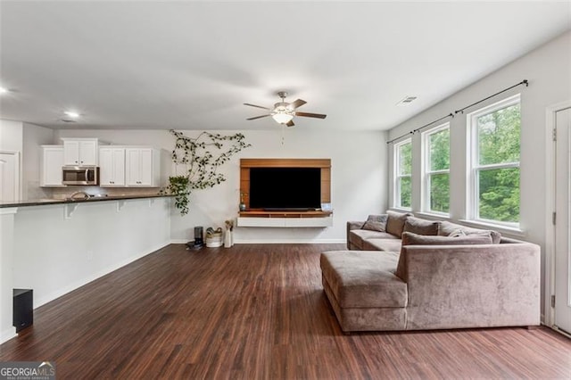 520 Edgemore Rd, Canton, GA 30114 - living area featuring ceiling fan, wood finished floors, recessed lighting, and baseboards
