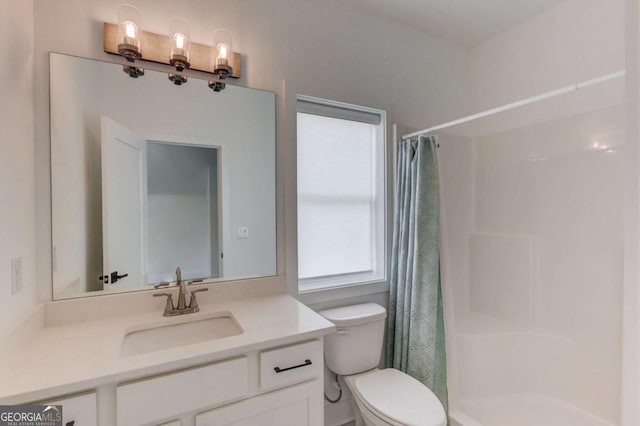 5306 Weeping Creek Trl, Flowery Branch, GA 30542 - bathroom with toilet, vanity, and curtained shower