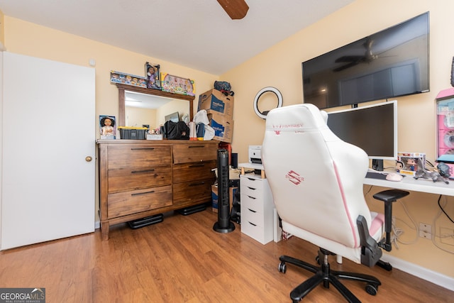 141 Stoneridge Dr, Warner Robins, GA 31088 - home office featuring a ceiling fan and wood finished floors