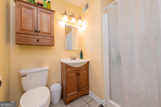 141 Stoneridge Dr, Warner Robins, GA 31088 - bathroom with vanity, tile patterned floors, toilet, and curtained shower