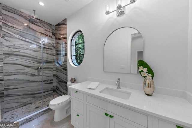 4235 Drew Campground Rd, Alpharetta, GA 30004 - full bath featuring vanity, a marble finish shower, and marble finish floors