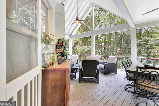 505 Lighthouse Ln, Peachtree City, GA 30269 - sunroom / solarium with outdoor dining area, plenty of natural light, and ceiling fan