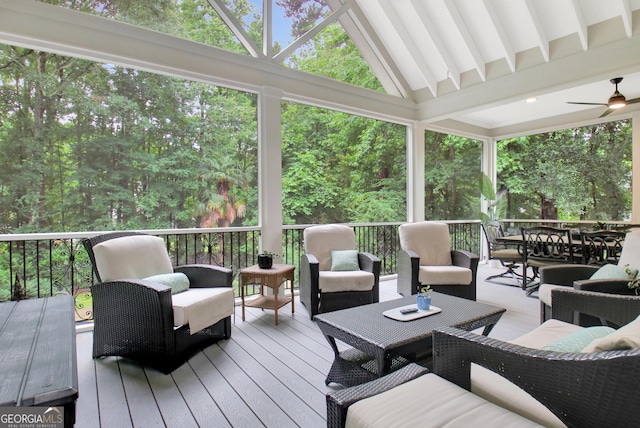 505 Lighthouse Ln, Peachtree City, GA 30269 - wooden terrace featuring an outdoor living space, outdoor dining space, and a ceiling fan