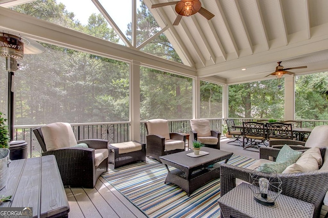 505 Lighthouse Ln, Peachtree City, GA 30269 - sunroom / solarium with a ceiling fan and an outdoor hangout area