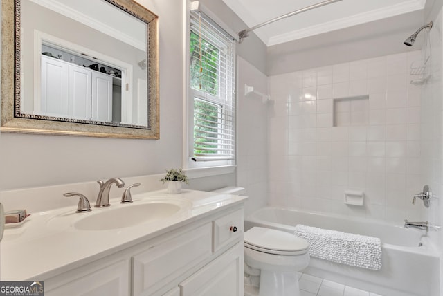 505 Lighthouse Ln, Peachtree City, GA 30269 - full bathroom with crown molding, toilet, shower / bathtub combination, vanity, and healthy amount of natural light