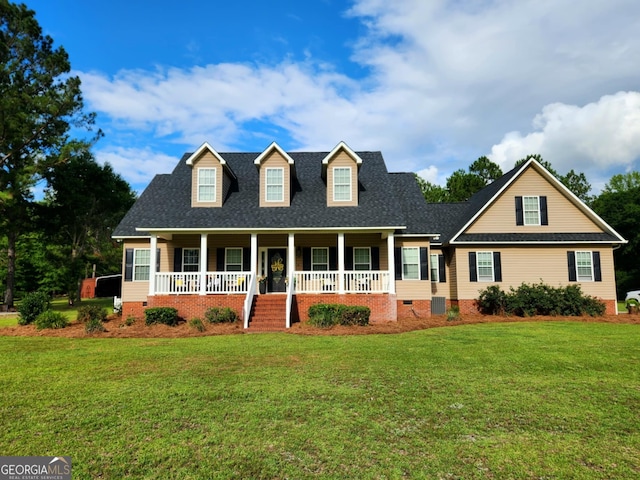 657 Halls Bridge Rd, Swainsboro, GA 30401 - cape cod house with a porch, a front yard, crawl space, and a shingled roof