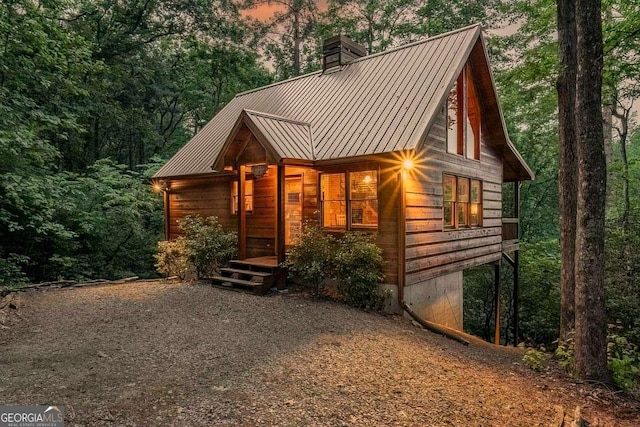 9 Dean Ct, Blue Ridge, GA 30513 - rustic home featuring a chimney and metal roof