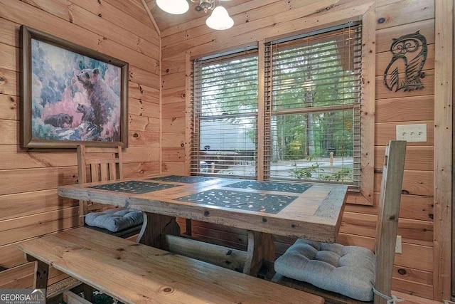 9 Dean Ct, Blue Ridge, GA 30513 - dining space featuring wood walls and vaulted ceiling