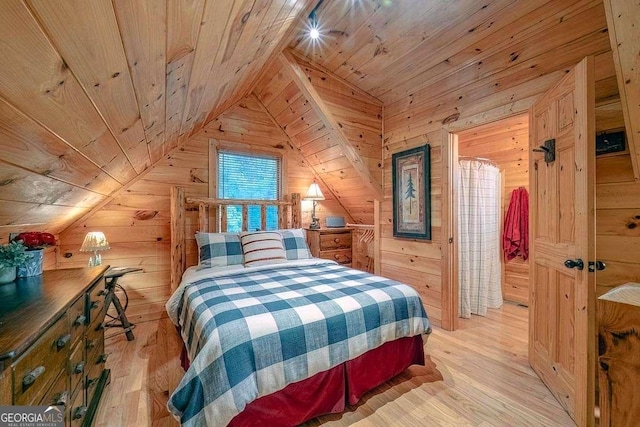9 Dean Ct, Blue Ridge, GA 30513 - bedroom featuring wooden ceiling, wooden walls, and light wood-type flooring