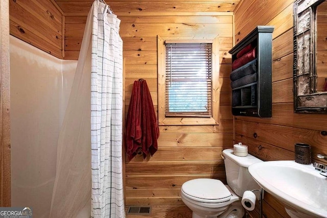 9 Dean Ct, Blue Ridge, GA 30513 - bathroom featuring wooden walls, toilet, and a sink