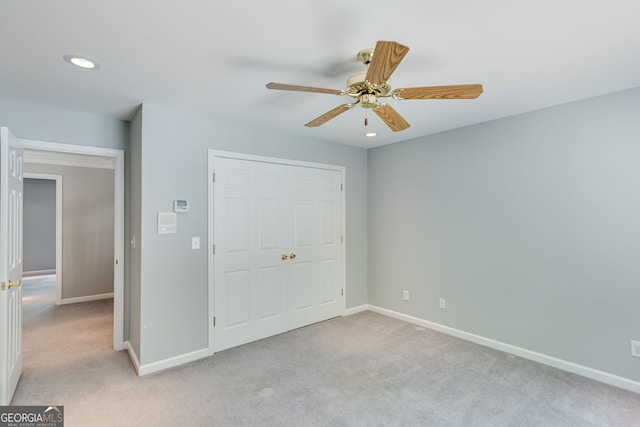2230 Huntingdon Ct, Gainesville, GA 30506 - unfurnished bedroom featuring light carpet, a closet, recessed lighting, and a ceiling fan
