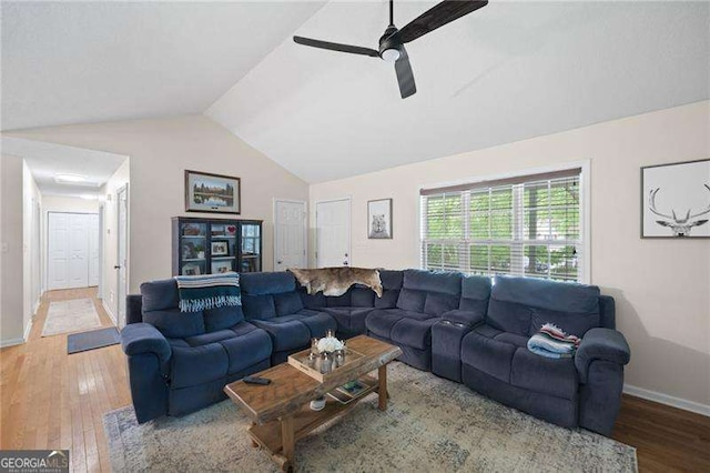 69 Due W Pass, Dallas, GA 30157 - living area with lofted ceiling, wood-type flooring, and ceiling fan
