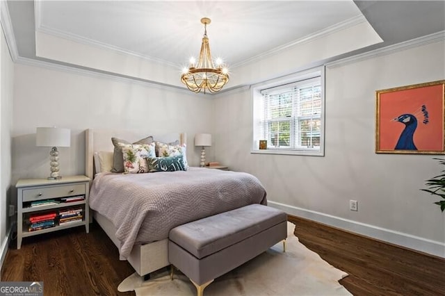 802 Frederica St NE Unit 5, Atlanta, GA 30306 - bedroom featuring a tray ceiling, wood finished floors, baseboards, a chandelier, and crown molding