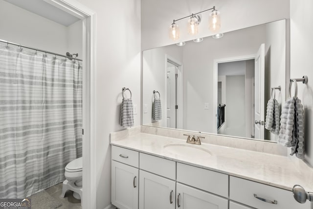 2884 Porches Ln, Dacula, GA 30019 - full bathroom featuring toilet, vanity, and a shower with curtain