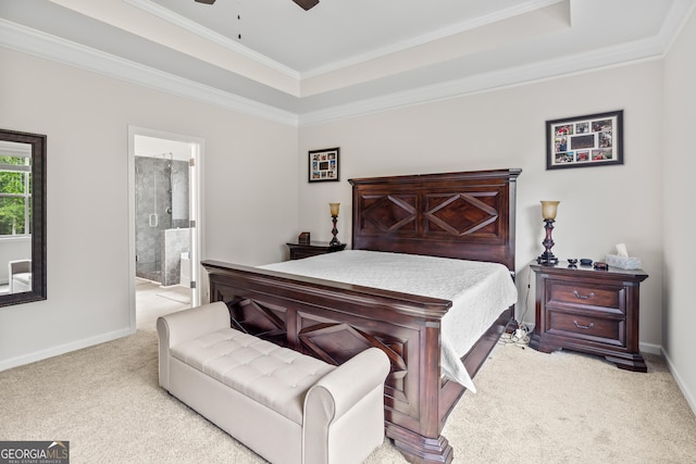 2884 Porches Ln, Dacula, GA 30019 - bedroom with light carpet, ornamental molding, a raised ceiling, and baseboards