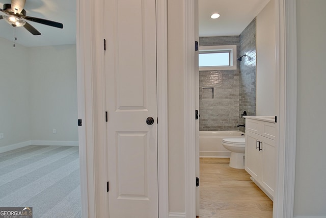 375 Werner Way, Senoia, GA 30276 - full bathroom with a ceiling fan, tub / shower combination, vanity, and recessed lighting