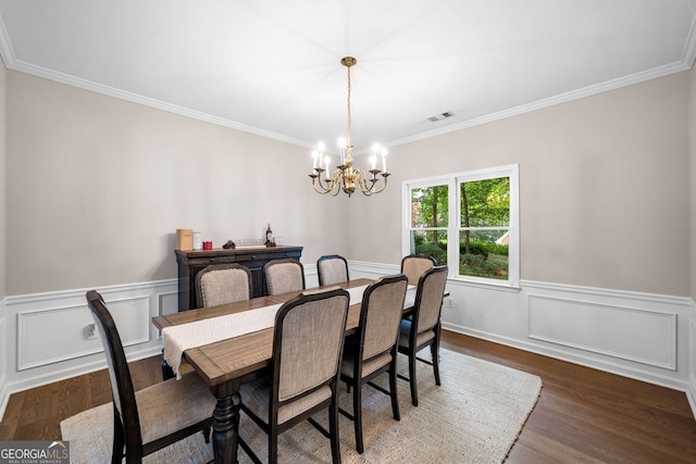 1205 Compass Pointe Xing, Alpharetta, GA 30005 - dining space with a chandelier, ornamental molding, wood finished floors, and wainscoting