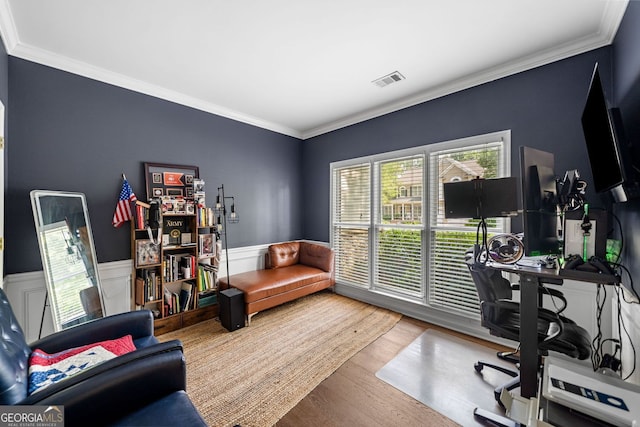 1205 Compass Pointe Xing, Alpharetta, GA 30005 - office space with crown molding, wood finished floors, and wainscoting