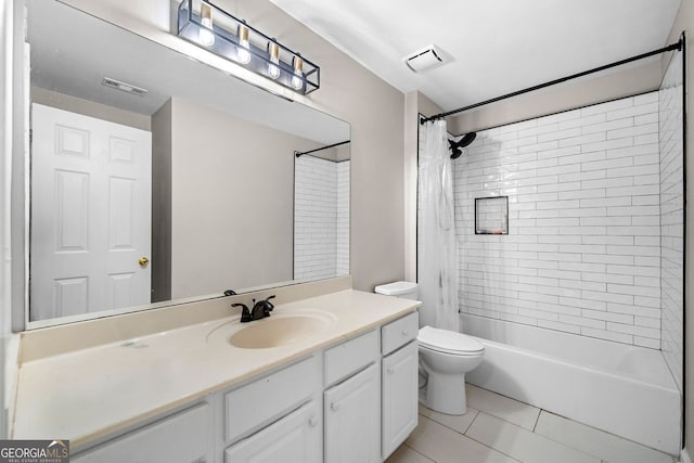 1205 Compass Pointe Xing, Alpharetta, GA 30005 - bathroom with vanity, toilet, shower / bath combo with shower curtain, and tile patterned floors
