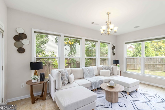 441 Spring View Dr, Woodstock, GA 30188 - living room with a chandelier, baseboards, and light tile patterned floors