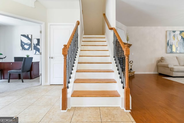 441 Spring View Dr, Woodstock, GA 30188 - stairway featuring baseboards and tile patterned flooring