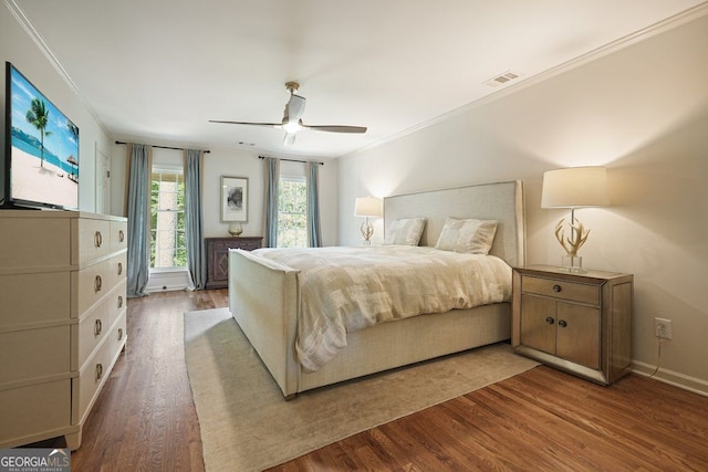 11940 Mountain Laurel Dr, Roswell, GA 30075 - bedroom featuring wood finished floors, crown molding, and a ceiling fan