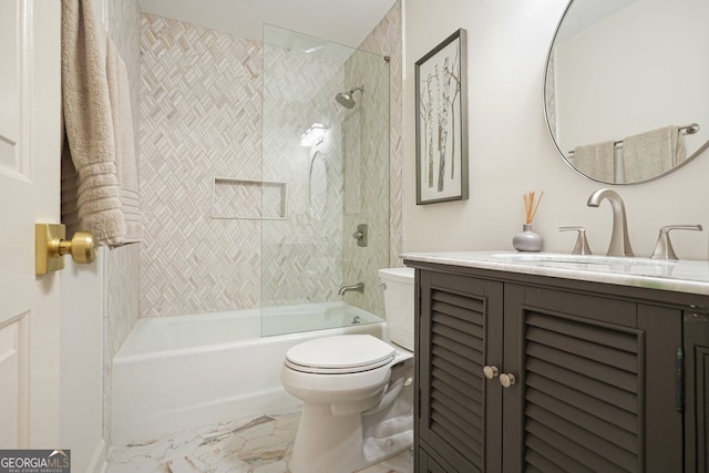 11940 Mountain Laurel Dr, Roswell, GA 30075 - bathroom featuring vanity, marble finish flooring, and bathing tub / shower combination
