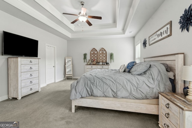 836 Hawkins Creek Dr, Jefferson, GA 30549 - carpeted bedroom featuring a raised ceiling and ceiling fan