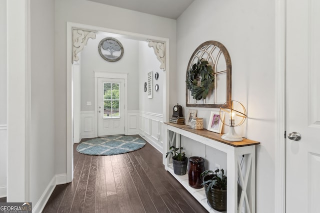 836 Hawkins Creek Dr, Jefferson, GA 30549 - entryway with dark wood-type flooring and wainscoting